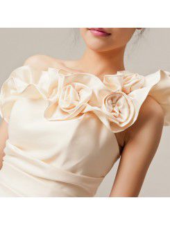 Satin One Shoulder Short Sheath Evening Dress with Handmade Flowers
