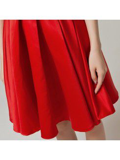 Satin High Collar Short A-line Evening Dress with Embroidered