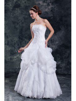 Organza Strapless Floor Length A-line Embroidered Wedding Dress