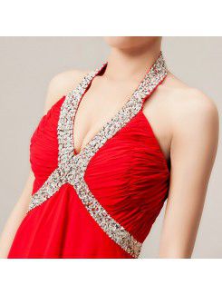 Chiffon V-neck Floor Length Empire Evening Dress with Sequins