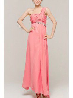 Chiffon One Shoulder Ankle-Length Empire Evening Dress with Crystal