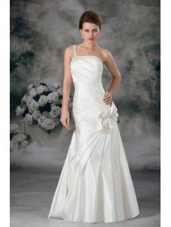 Атласная без бретелек длина пола оболочки ручной цветы свадебное платье
