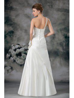 Satin Strapless Floor Length Sheath Hand-made Flowers Wedding Dress
