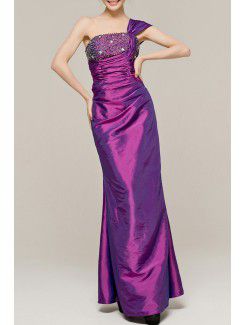 Satin One Shoulder Floor Length Sheath Evening Dress with Sequins