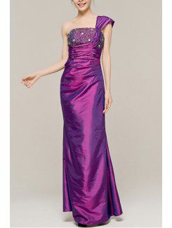 Satin One Shoulder Floor Length Sheath Evening Dress with Sequins