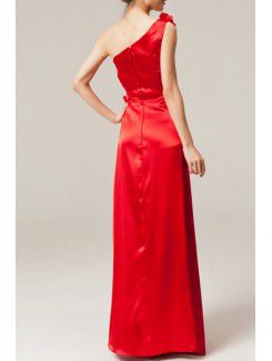 Satin One Shoulder Floor Length A-line Evening Dress with Sequins