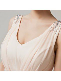 Chiffon V-neck Short Sheath Evening Dress with Crystal