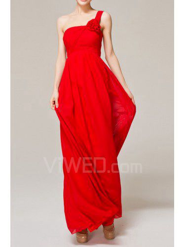 Chiffon One Shoulder Ankle-Length Empire Evening Dress with Handmade Flowers