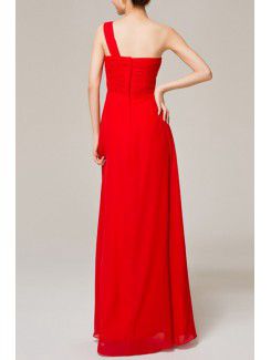 Chiffon One Shoulder Ankle-Length Empire Evening Dress with Handmade Flowers