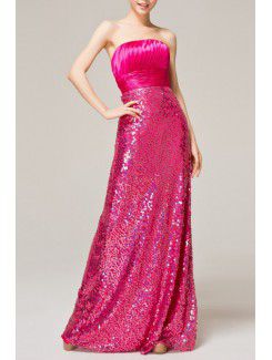 Satin Strapless Floor Length Empire Evening Dress with Sequins