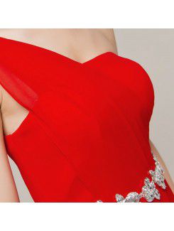 Chiffon One Shoulder Floor Length Empire Evening Dress with Crystal