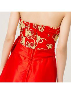 Satin Strapless Floor Length A-line Evening Dress with Embroidered