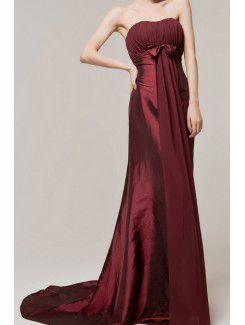 Satin Scoop Chapel Train Empire Evening Dress with Bow