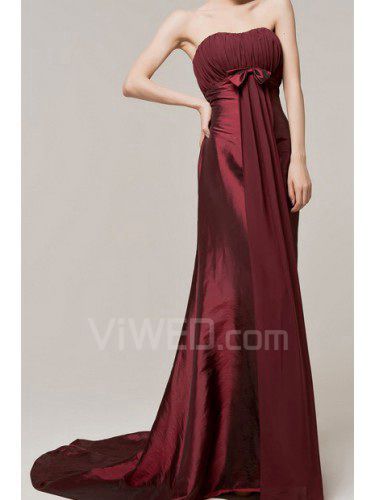 Satin Scoop Chapel Train Empire Evening Dress with Bow