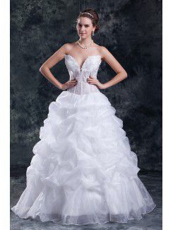Organza V-Neck Floor Length A-line Embroidered Wedding Dress