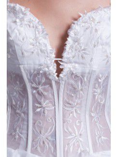 Organza V-Neck Floor Length A-line Embroidered Wedding Dress