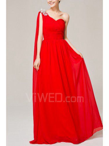 Chiffon One Shoulder Floor Length Corset Evening Dress with Crystal