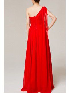 Chiffon One Shoulder Floor Length Corset Evening Dress with Crystal