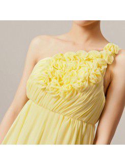 Chiffon One Shoulder Floor Length Empire Evening Dress with Handmade Flowers