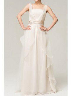 Organza Square Floor Length A-line Evening Dress with Crystal