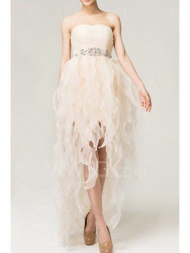 Organza Strapless Short Ball Gown Evening Dress with Crystal