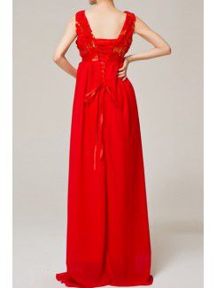 Chiffon V-neck Floor Length Empire Evening Dress with Sequins