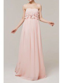 Chiffon Strapless Floor Length Empire Evening Dress with Crystal