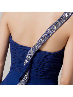 Chiffon One Shoulder Sweep Train Empire Evening Dress with Sequins