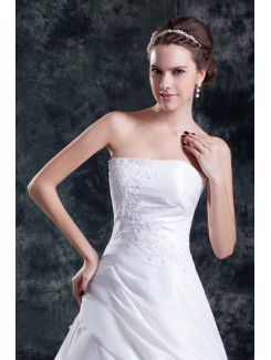 Taffeta Strapless Sweep Train A-line Embroidered Wedding Dress