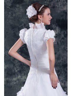 Organza Square Sweep Train A-line Cap Sleeve Wedding Dress