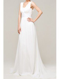 Chiffon Straps Chapel Train A-line Evening Dress with Crystal