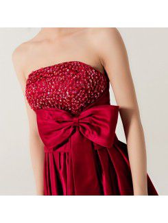 Satin Strapless Short A-line Evening Dress with Crystal