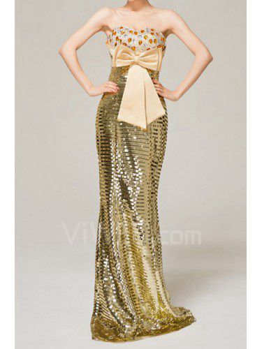 Satin Scoop Floor Length Mermaid Evening Dress with Sequins
