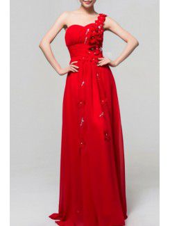 Chiffon One Shoulder Floor Length Corset Evening Dress with Sequins