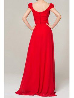 Chiffon V-neck Floor Length A-line Evening Dress with Sequins