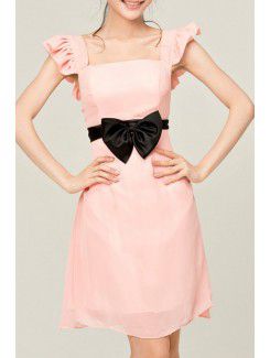 Chiffon Square Short A-line Evening Dress with Bow