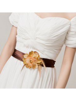 Chiffon Off-the-Shoulder Floor Length A-line Evening Dress with Handmade Flowers