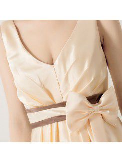 Satin V-neck Short A-line Evening Dress with Bow