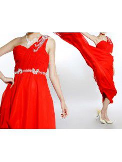 Silk One Shoulder Floor Length A-line Evening Dress with Sequins