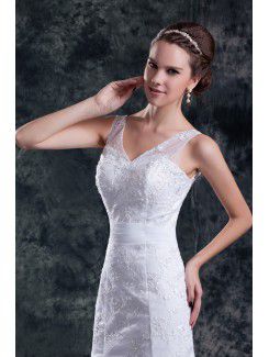 Lace Straps Sweep Train A-line Wedding Dress