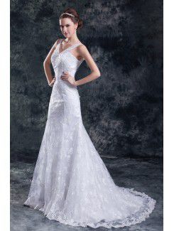 Lace Straps Sweep Train A-line Wedding Dress