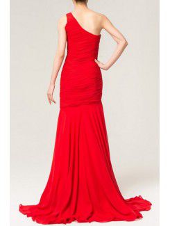Chiffon One Shoulder Chapel Train Mermaid Evening Dress with Sequins