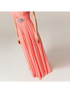 Chiffon Halter Floor Length Corset Evening Dress with Crystal