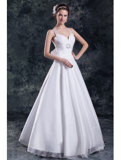 Organza Halter Floor Length A-line Embroidered Wedding Dress