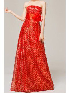 Satin Strapless Floor Length Corset Evening Dress with Sequins