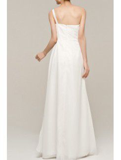 Chiffon One Shoulder Floor Length A-line Evening Dress with Sequins