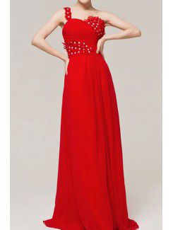 Chiffon One Shoulder Floor Length A-line Evening Dress with Crystal