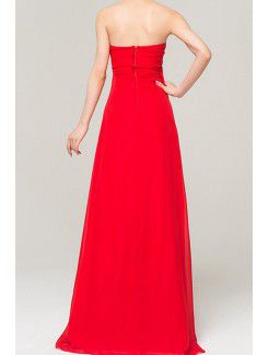 Chiffon Strapless Floor Length A-line Evening Dress with Crystal