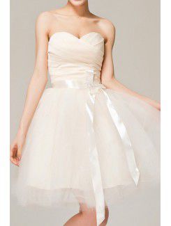 Satin Sweetheart Short Ball Gown Evening Dress with Crystal