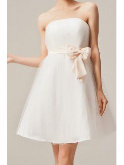 Net Strapless Short A-line Evening Dress with Bow